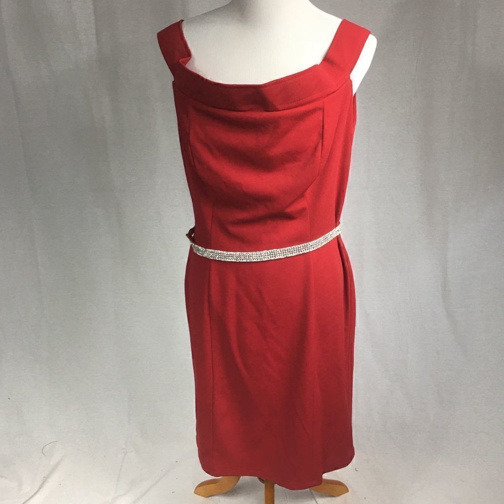 Aspeed size XL red dress off shoulder crystal belted zippered back form …
